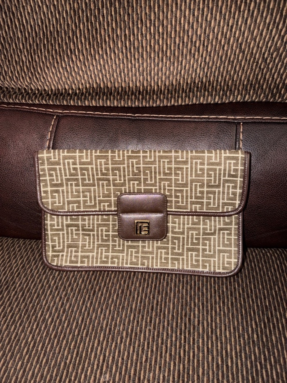70’s vintage brown Pierre Balmain monogram canvas clutch